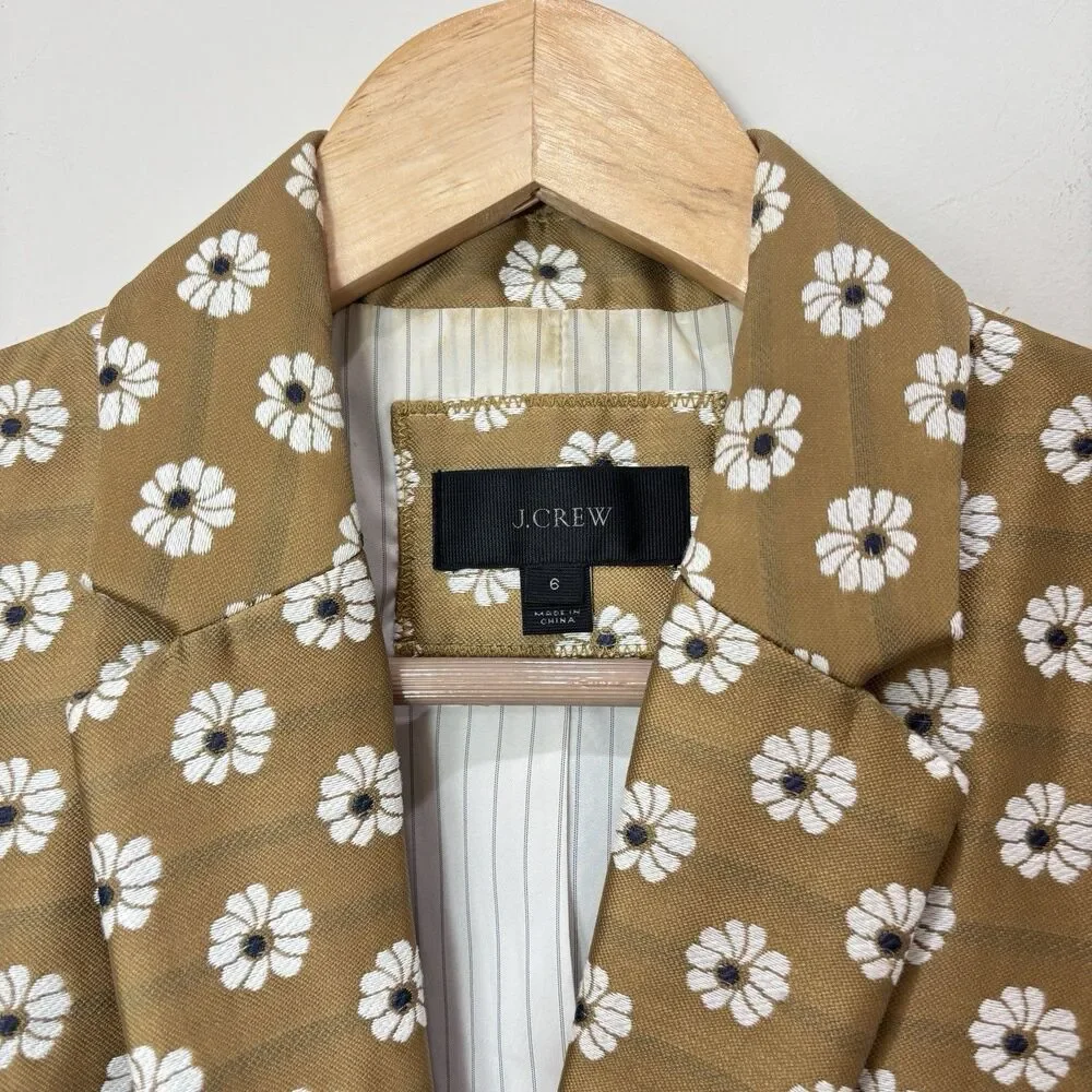 J. Crew Women Campbell Blazer 6 Gold Jacquard Floral Preppy Academic Maximalist
